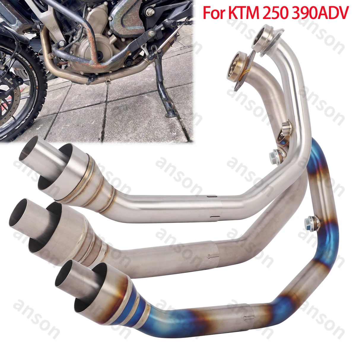 

390ADV Exhaust Front Link Pipe For KTM 250 390 ADV Exhaust Escape Muffler Link Mid Pipe Modify For Stock Muffler Titanium Alloy