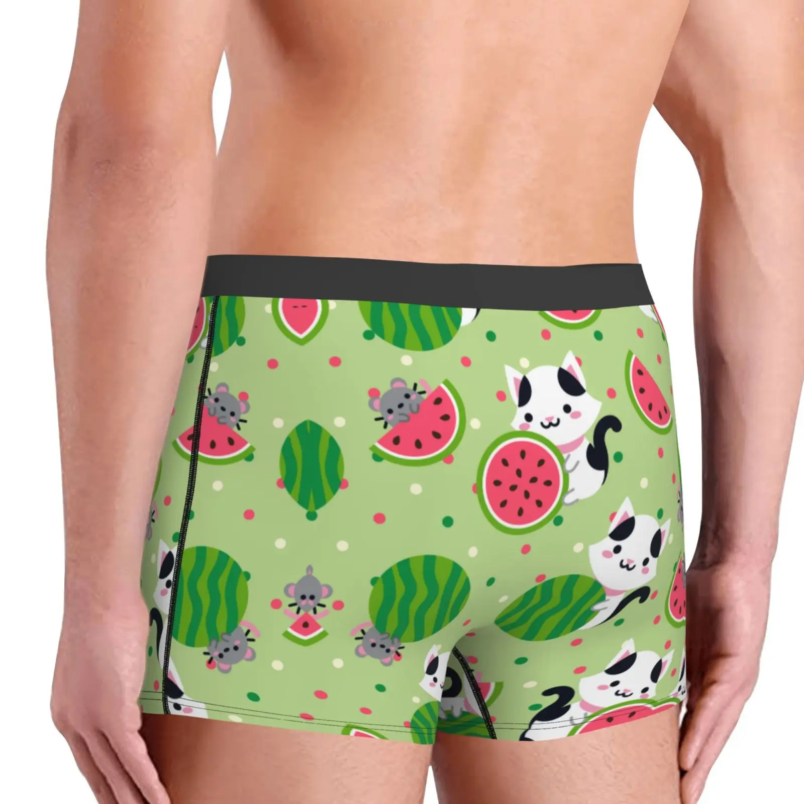 Watermelon Cat Summer Cartoon Underwear Male Underpants Double Sides Printed Soft Breathable Machine Wash Boxers Print