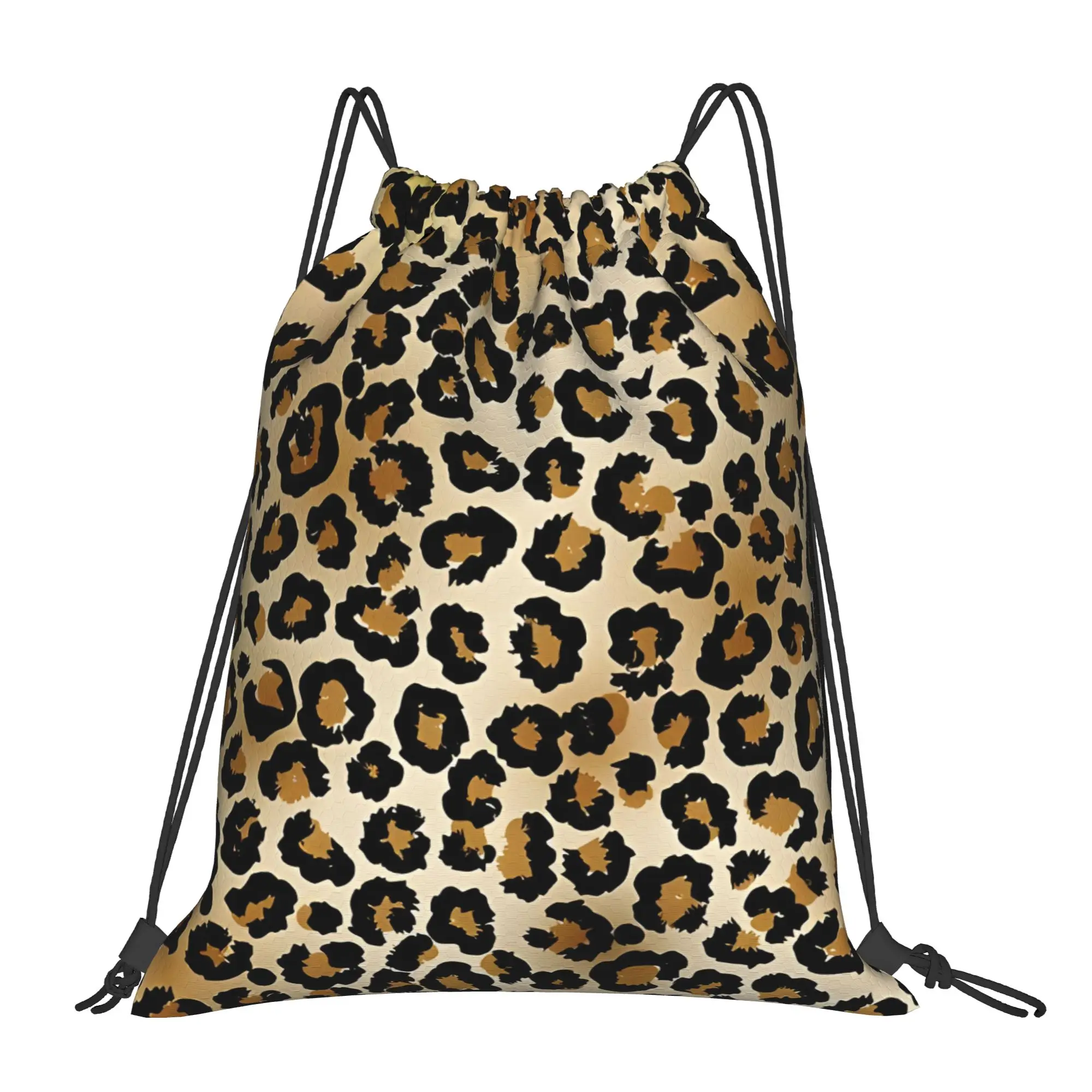 Brown Leopard Print Leopard Print Multi-function Pocket Men Women Storage Backpack Teenager Travel Bag Print Drawstring Bags