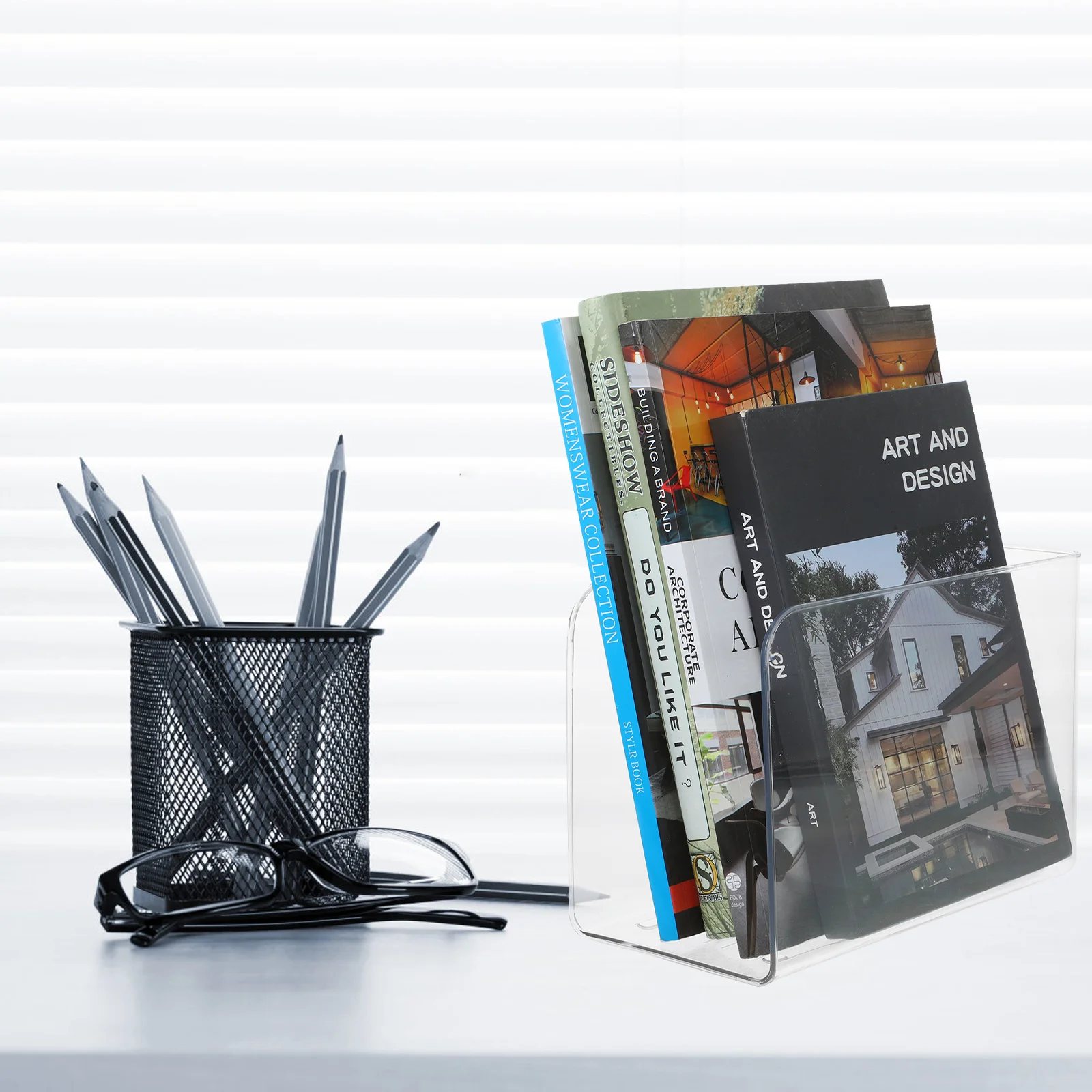 Clear Acrylic Book Holder Vertical Organizer Rack Magazine File Sorter Bookend Desk Stand Office Home Storage Magazine Files