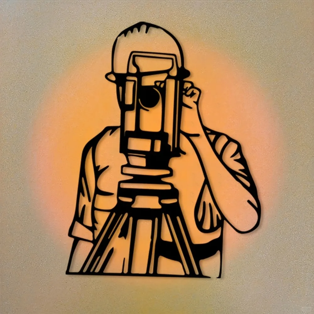 CIFBUY Metal Wall Art Surveyor Theodolite Topography Map Iron Landmark Statue 2D Flat Office Home Decor Gift for Survey Fans