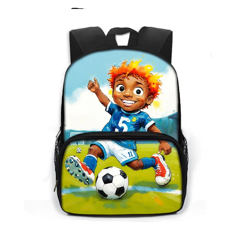 13inch Cartoon Soccer / Football Children School Backpack  Afro Boy Soccer Baby Bookbag Boys Girls School Bags Rucksack Gift