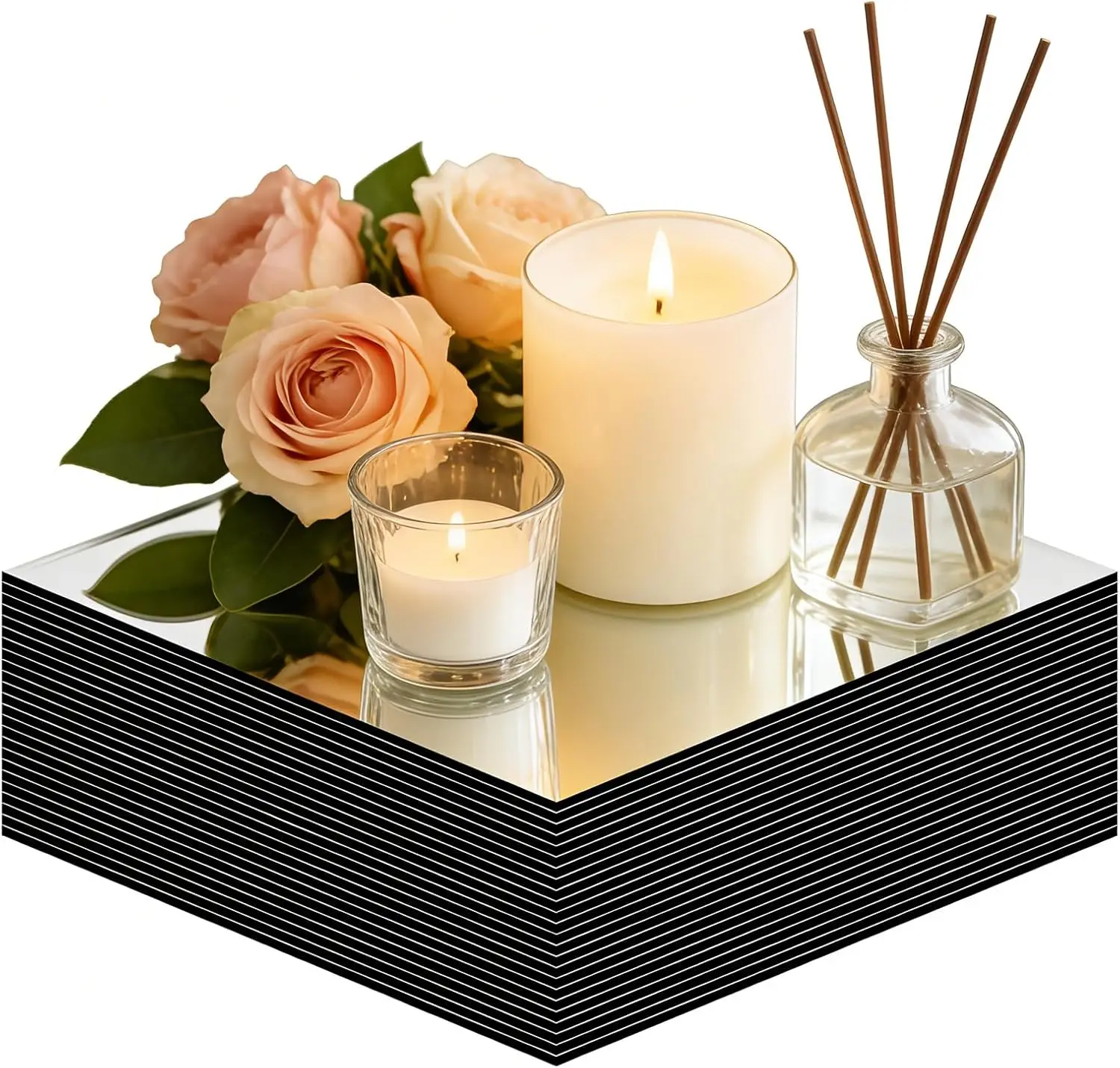24PCS Square Mirror Centerpieces for Tables, 12' Acrylic Square Mirror Plates Flat Mirror Trays for Candles Flowers Wedding Tabl