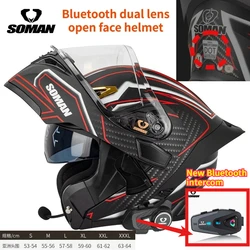 SOMAN Motorcycle Helmet Dual Lens Four Seasons Riding Revealed Full Helmet SM955-S with S2 Intercom Bluetooth DOT Certification