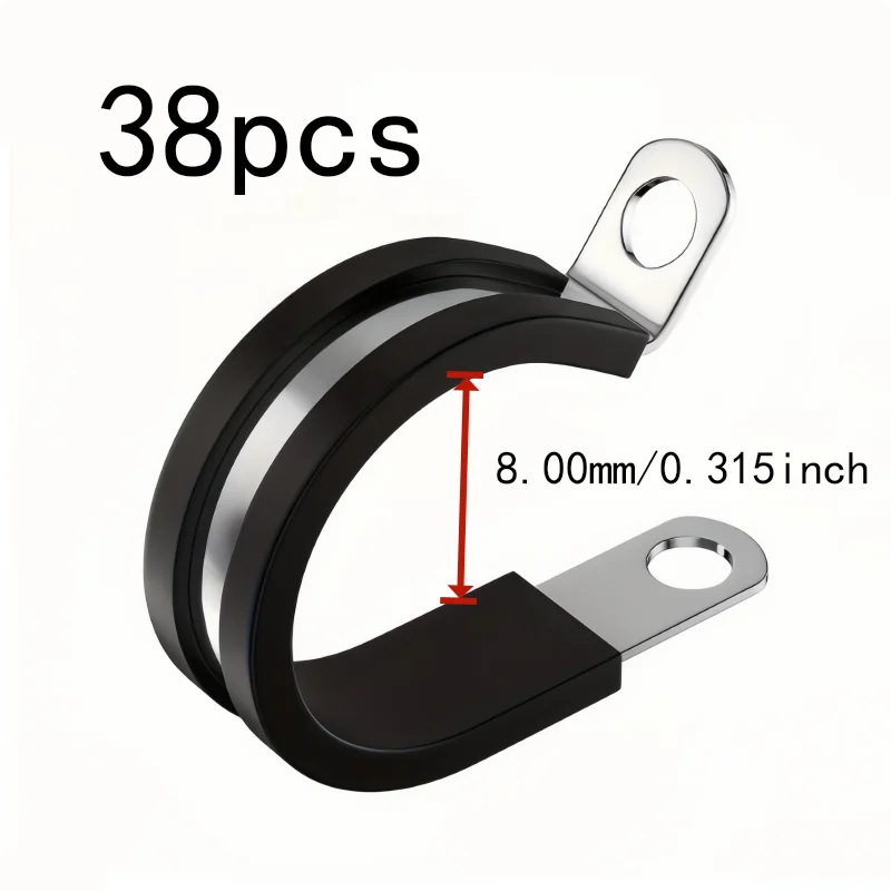 Stainless Steel Body R-Type Pipe Clamps 38 pcs M8, perfect for HVAC Pipe Installation, Rubber Cushion Liner