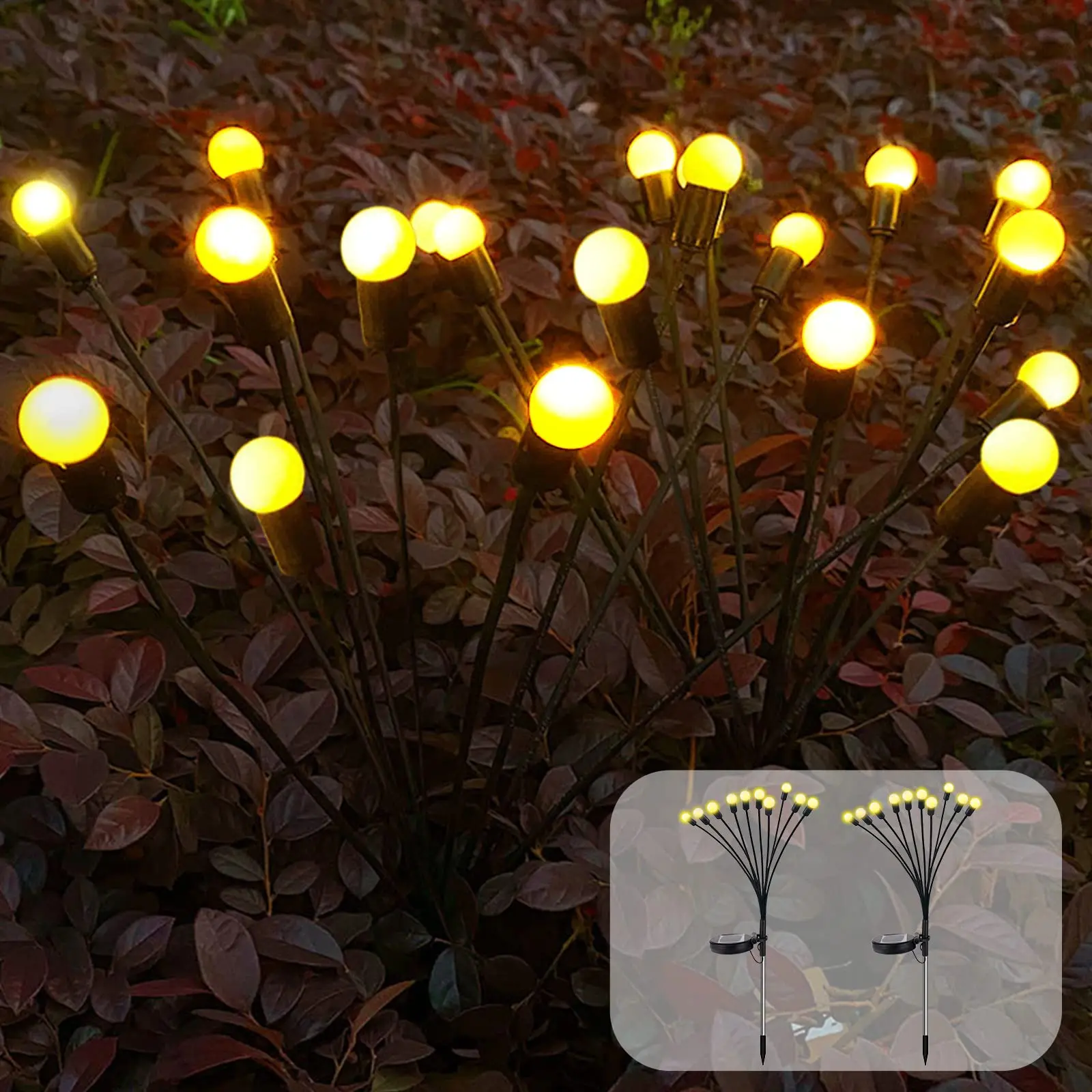 

2Pack Solar Garden Lights 10LED Solar Powered Firefly Lights Starburst Swaying Light Waterproof for Solar Garden Decorative