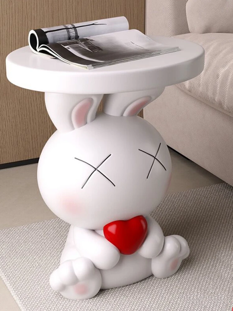 

Cartoon Rabbit Coffee Table Cream Bunny Statue Modern Sofa Side Table Living Room Home Decoration Accessories Small Round Table