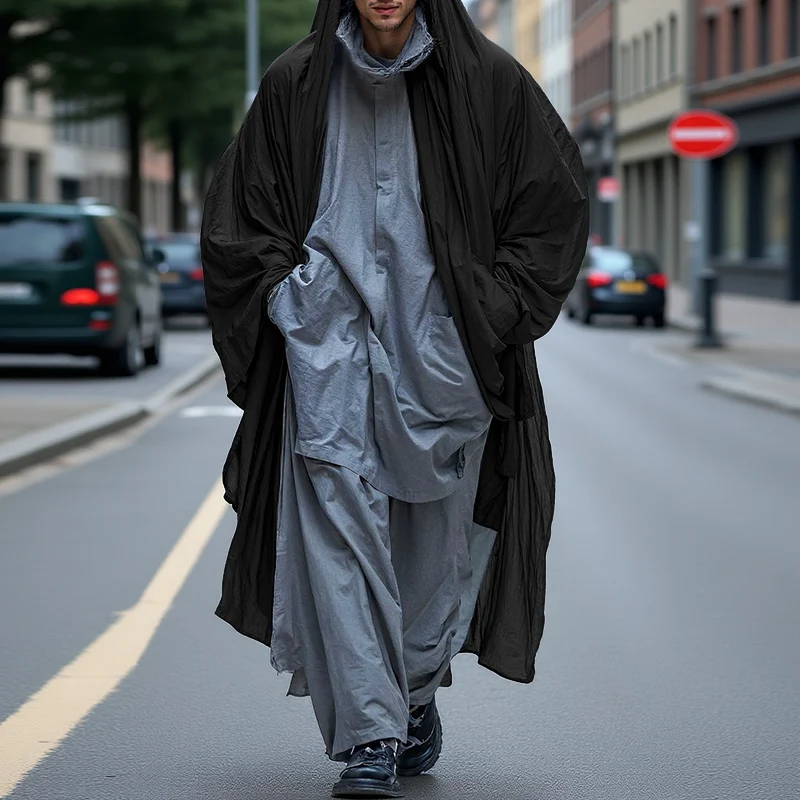 INCERUN, gabardina de estilo largo para hombre, abrigos informales de manga larga con capucha lisa, cazadora de moda de punto abierto de gran tamaño para hombre, ropa de calle