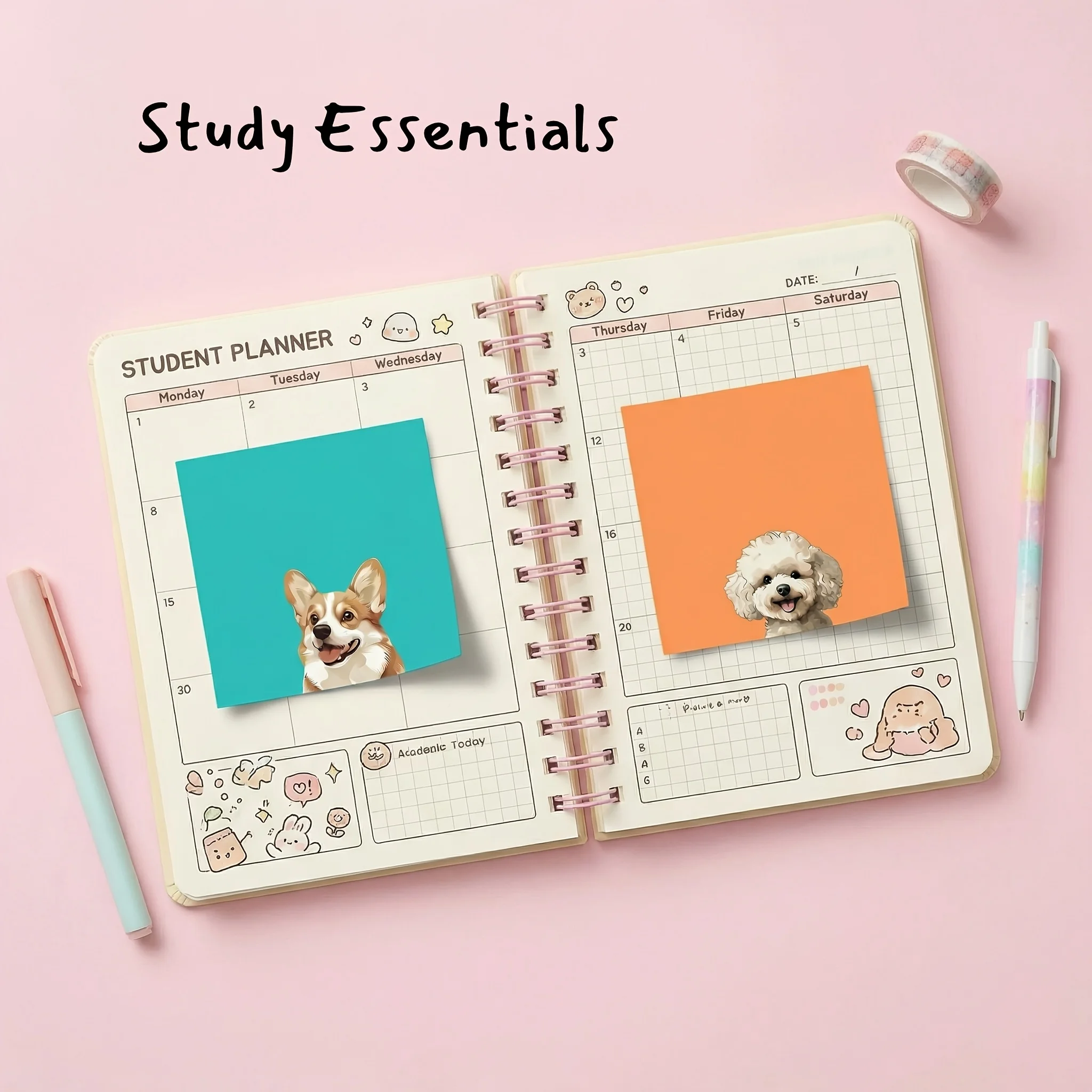 Cute Cartoon Dog Sticky Notes Set, 1/9 Packs Aesthetic Self-Stick Paper, Decorative Animal Stationery for School Student Planner