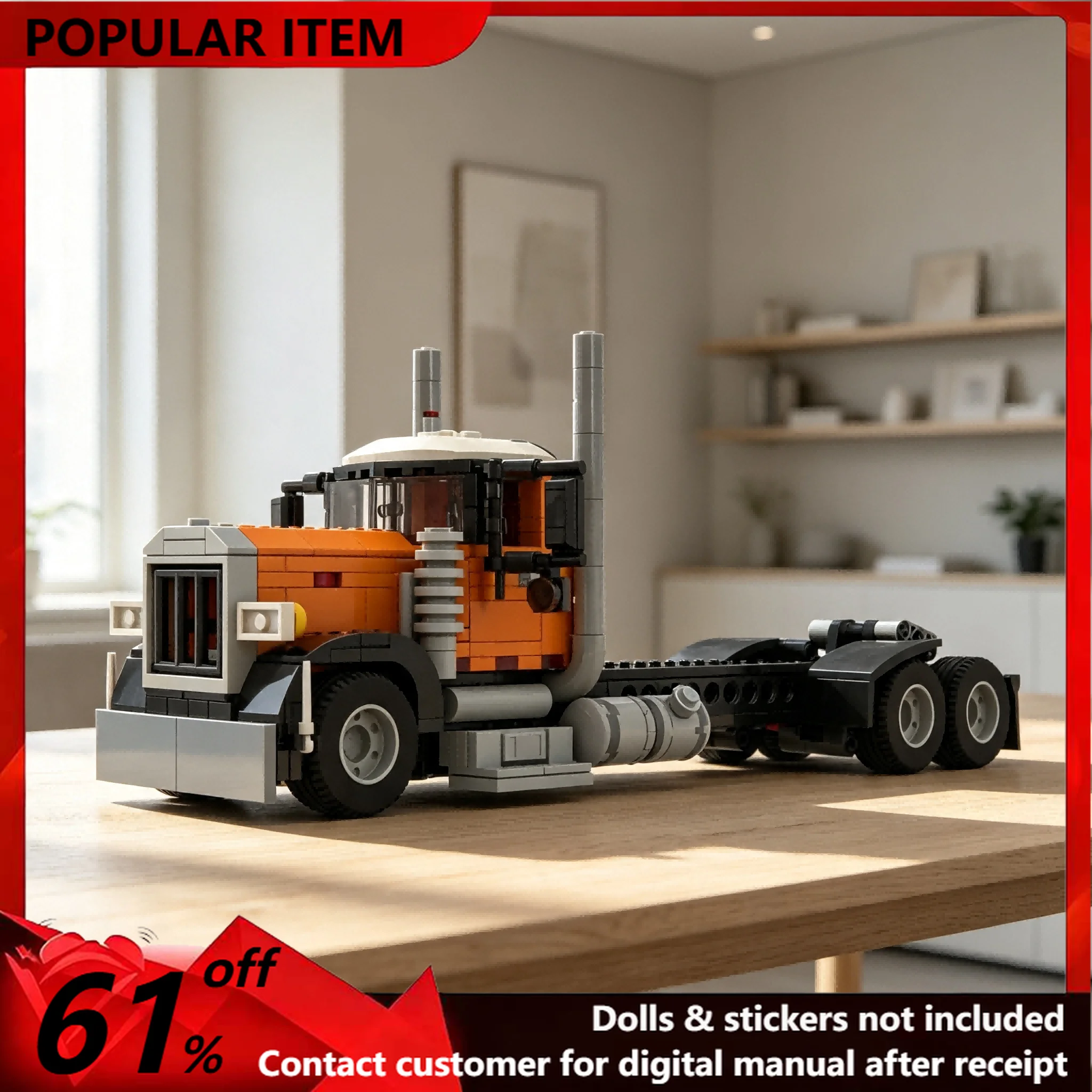534PCS MOC Classic Heavy‑duty Day Cab Tractor Head Truck Model Building Blocks DIY Assembly Adult Collection Desktop Decor Gifts
