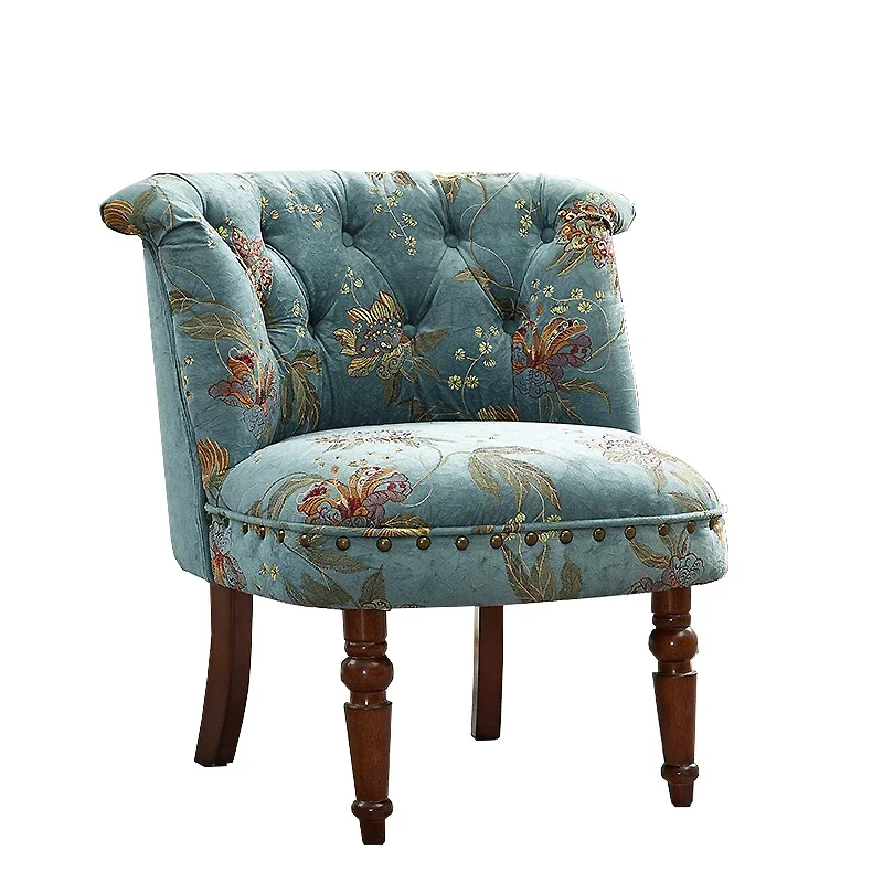 

American solid wood single sofa chair, household lazy European small light luxury bedroom dressing stool