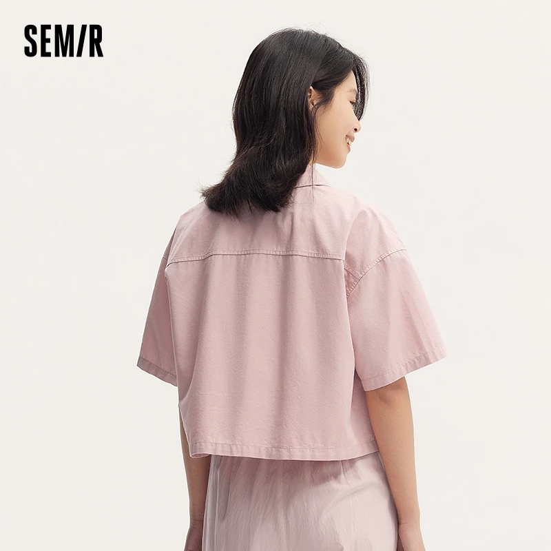 Semir Women Blouse 2024 Summer Short Blouse With Small Collar Loose Fit And Vintage-Inspired Design Shirt Female