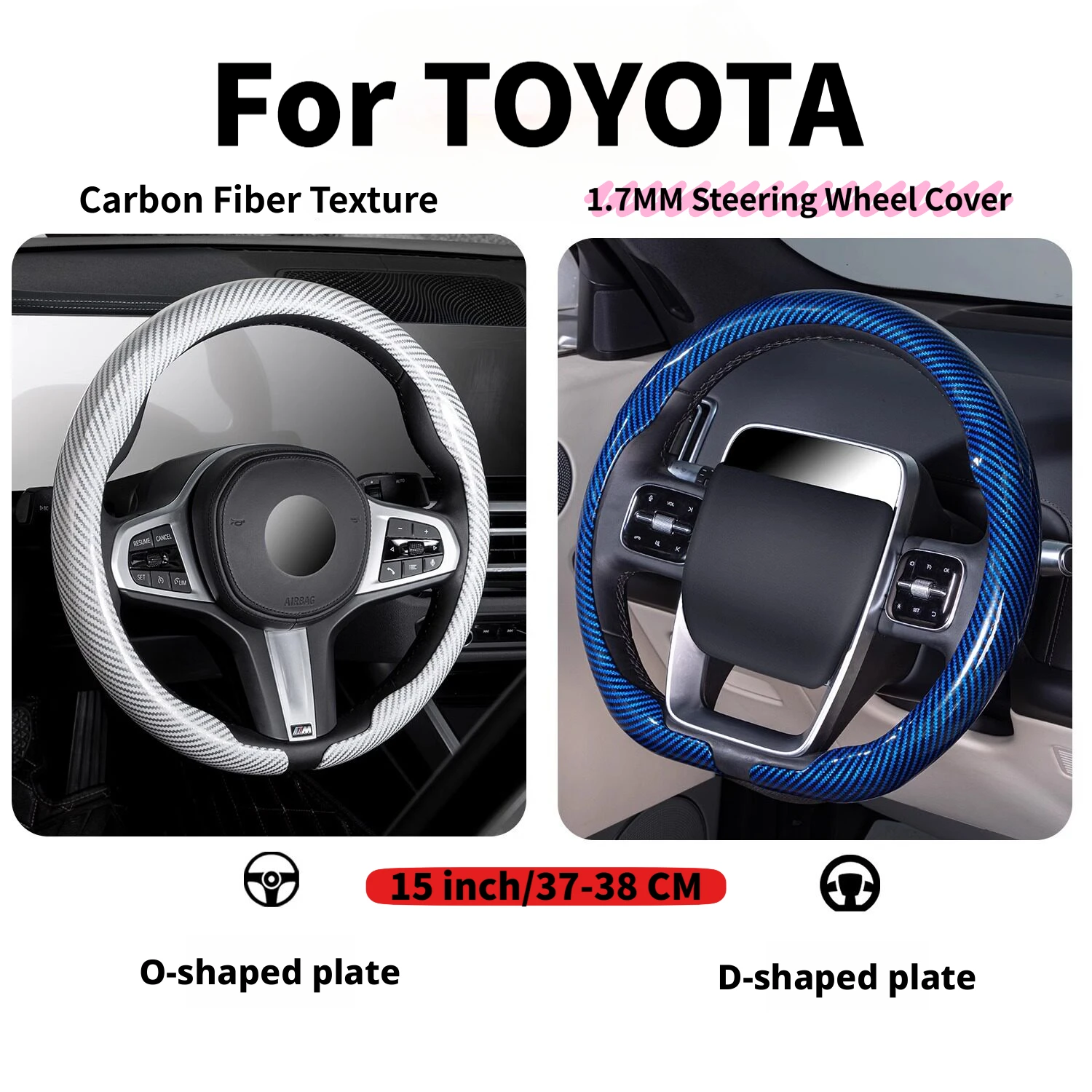 Super Slim Premium Carbon Fiber Pattern Car Steering Wheel Cover for Hilux, Fortuner, Innova Crysta, Avanza/Veloz