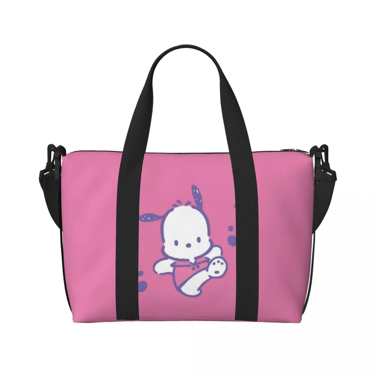 Pochacco-Bolso de mano de playa personalizado para mujer, bolsa de viaje de dibujos animados, bonito Anime, Gran compartimento, para gimnasio