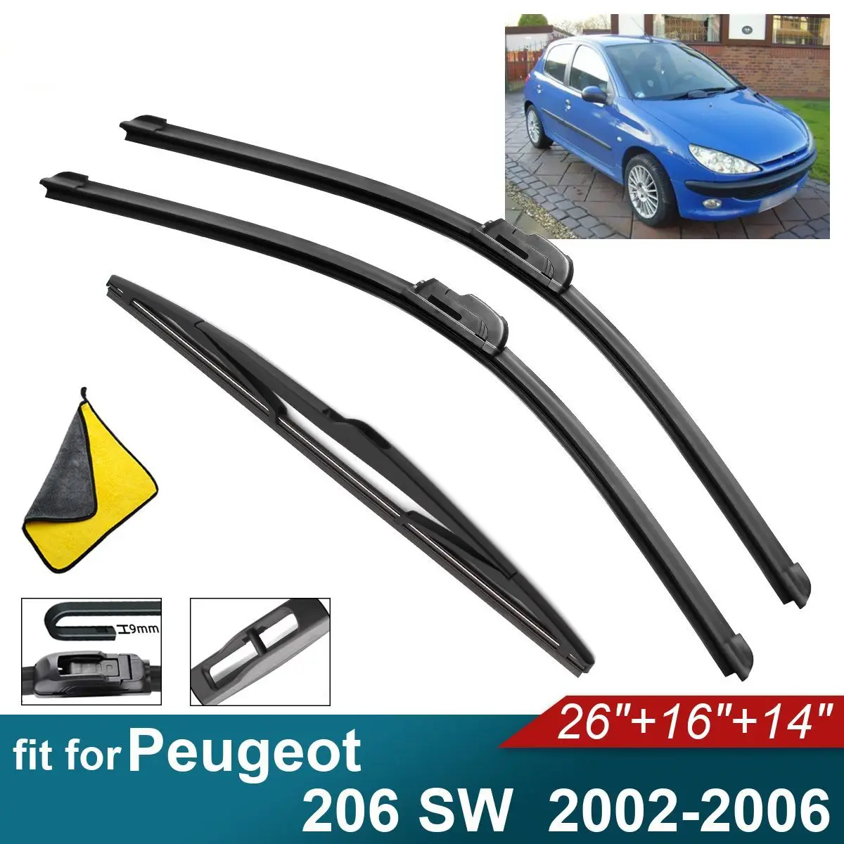 

Car Windshield Wiper Blades Fit For Peugeot 206 SW Rear Wiper Blades Soft Rubber Auto Front Windscreen