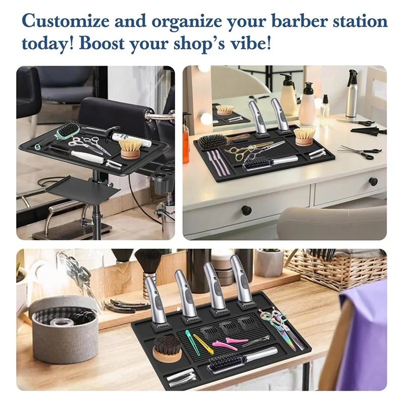 GOOD-Magnetic For Clippers,Station Tool Organizer Mat For Salon Barber Shop Beauty With 4 Slots