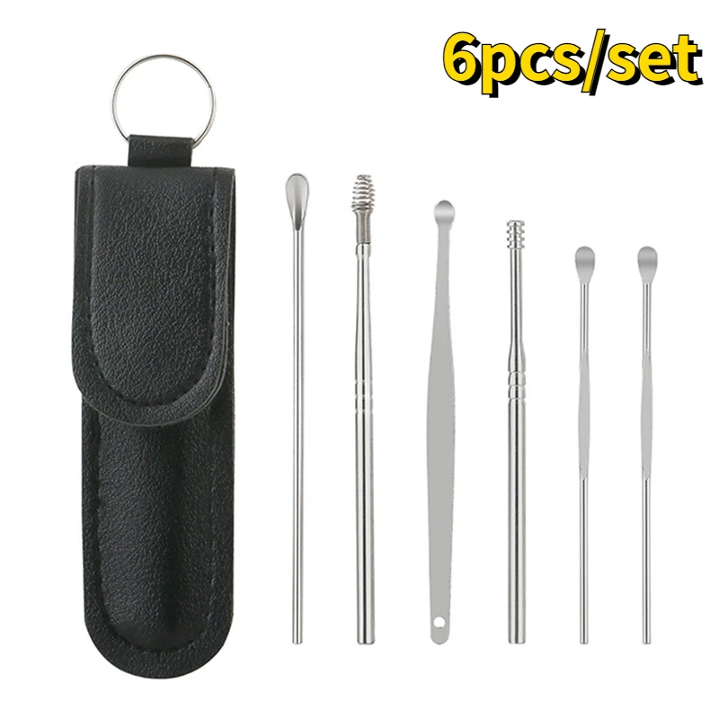 Limpiador de oídos, recogedor de cera, removedor de cureta, Kit de limpiador de oreja, cuchara, cuidado, herramienta de limpieza de oídos, 6 unids/set