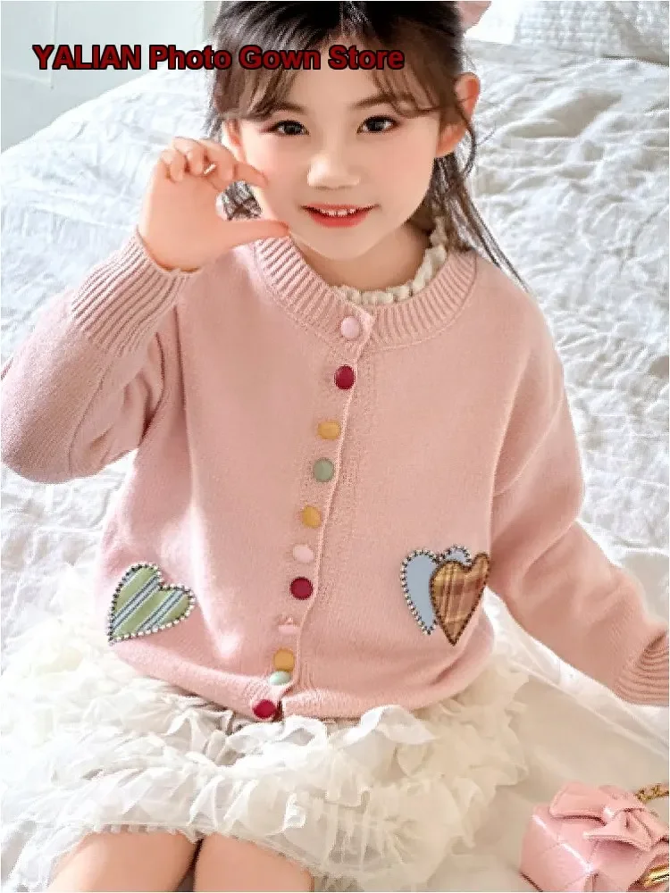 Girls Knit Cardigan Spring Thin Breathable Fashionable Early Spring Outerwear Multicolor Kids
