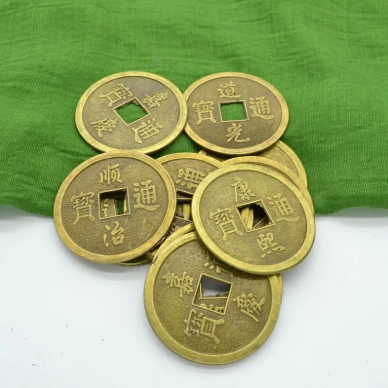 100Pcs Golden Chinese Ancient Feng Shui Lucky Coin Home Decor Good Fortune Dragons Antique Wealth Money for Collection Gift