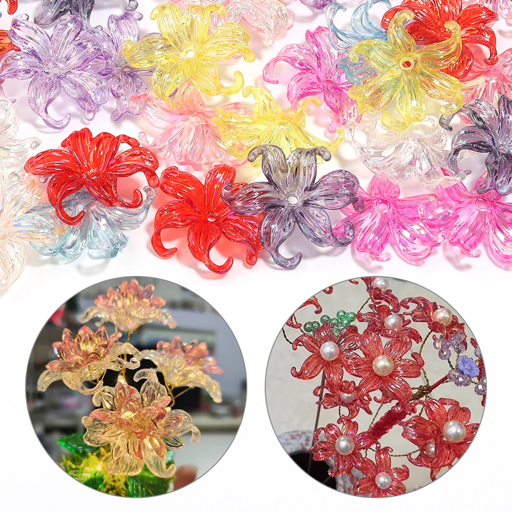 20 piezas de cuentas acrílicas con forma de flor de iris, cuentas sueltas Fleur-de-lis para hacer joyas, manualidades, decoración de collares DIY