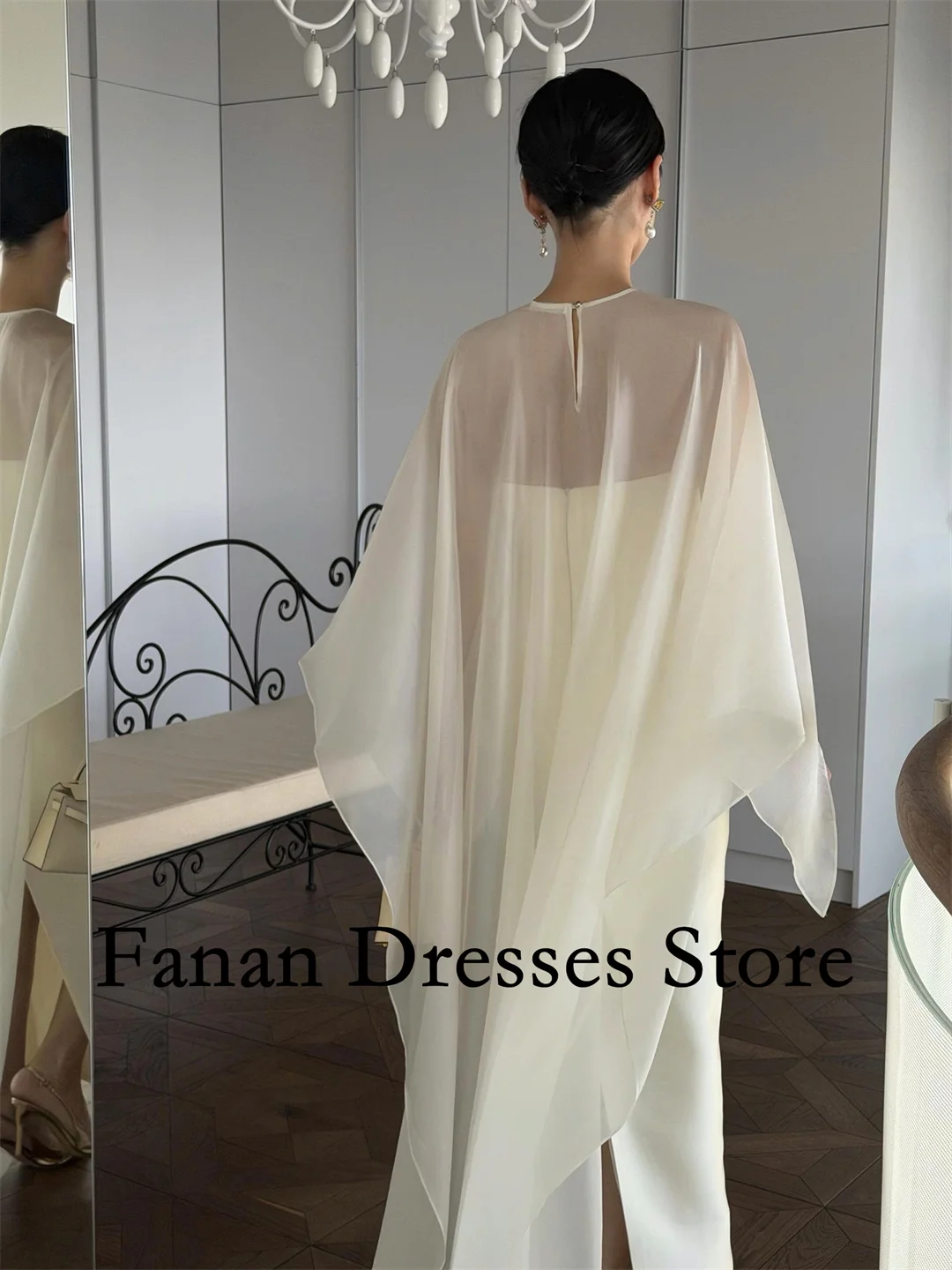 Korean O-Neckline Two Pieces A-Line Wedding Dress Satin Organza Ivory Minimalist Maternity Bridal Gown For Photoshoot