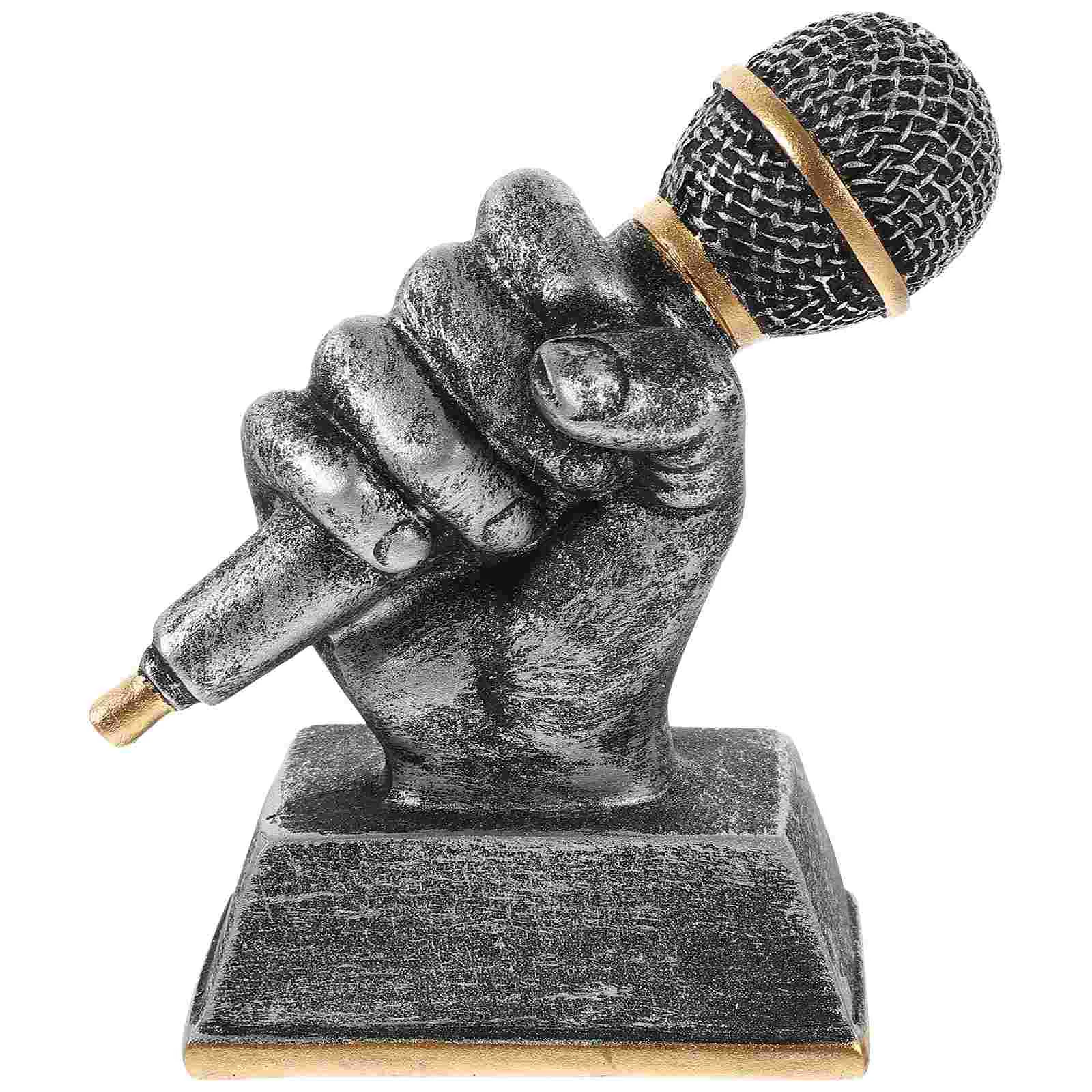 Mini Microphone Music Trophy for Parties Ornaments Sculpture Cheer Resin Singing Award Karaoke Golden Party Office