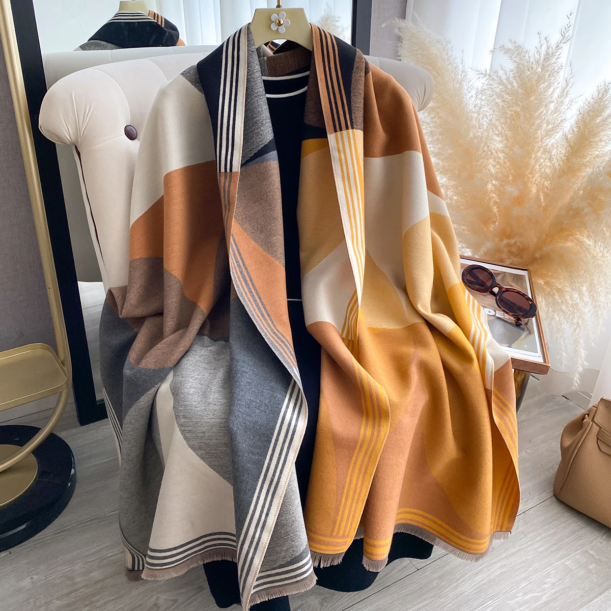 

Fashion Designer Brand Winter Blanket Scarf Shawl for Women Warm Pashmina Print Large Wrap Imitation Cashmere Foulard Scarves