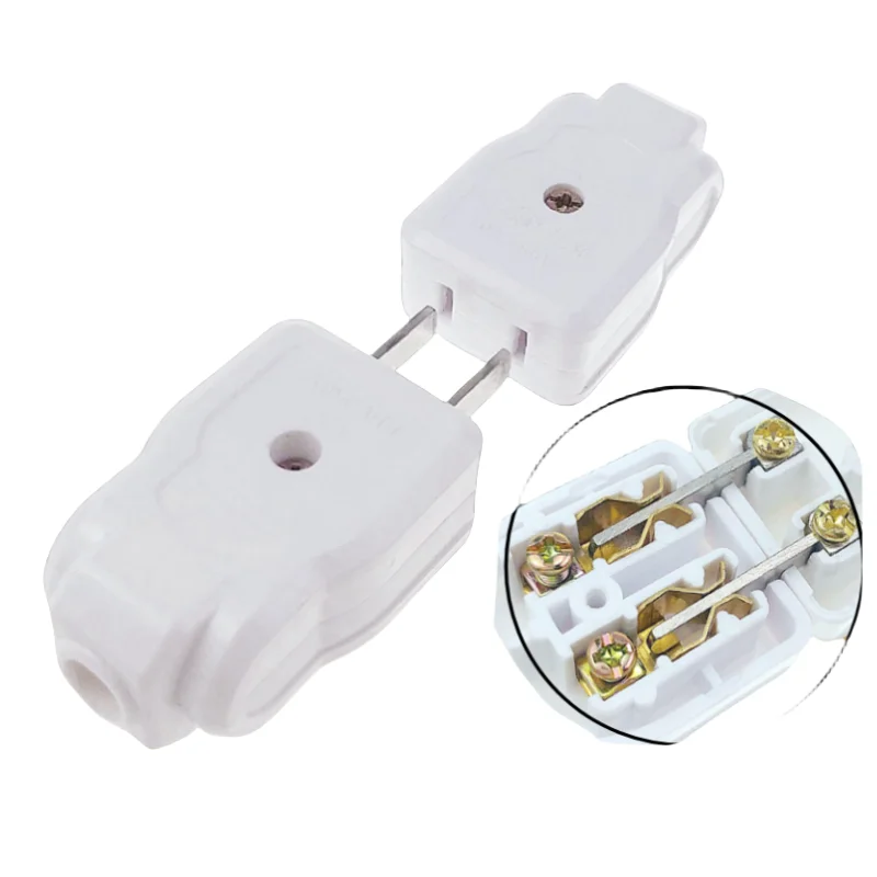 US American 2 Pin AC Electrical Power Male Plug Female Socket Outlet Adaptor Adapter W/ Wire Rewireable Extension Cord Connector