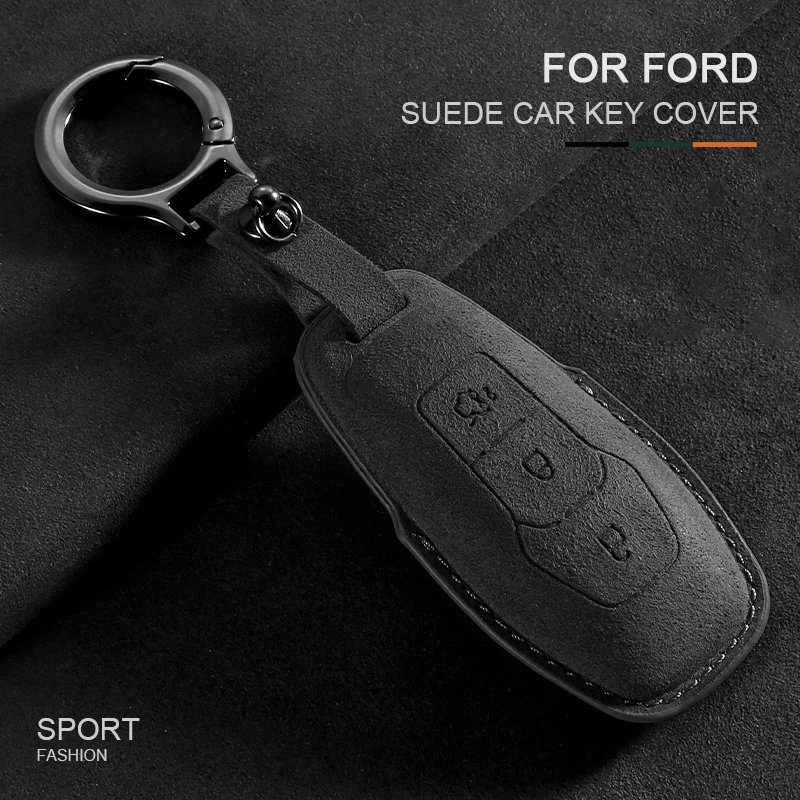 

For Ford Fusion Mondeo Mustang F-150 Explorer Edge Fiesta Kuga MK34 Metal Suede Car Key Case Cover Keychain Holder Accessories