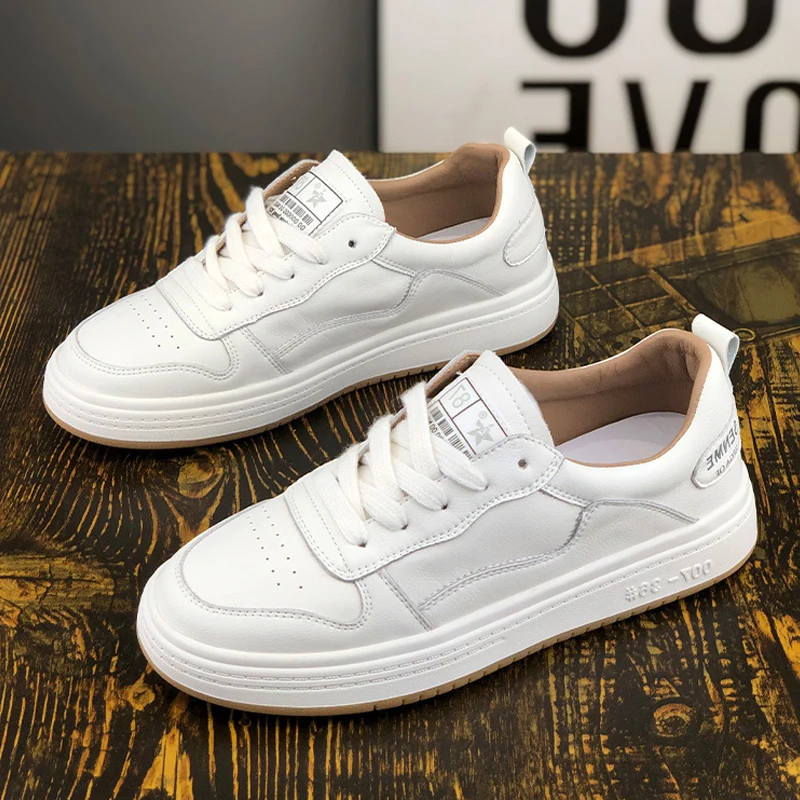 JOZHAMTA Size 35-40 Women Sneakers Real Leather Fashion Platform Shoes For Women White Lace-Up Pumps Low Heels Baskets Trainers