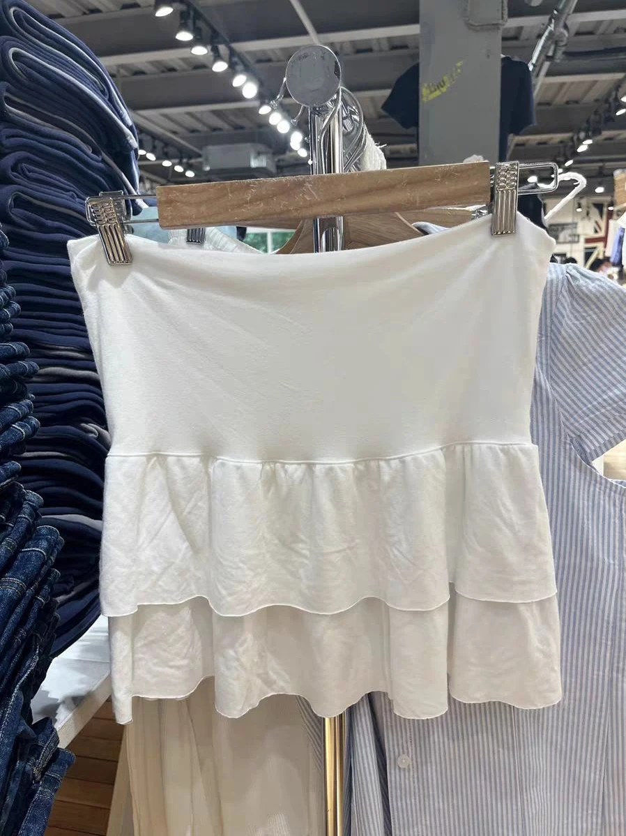 

Ruffles Strapless Tank Top Woman Summer White Simple Cotton Camisole Female Casual All-match Sweet Slim Tube Tops New Y2k Vest