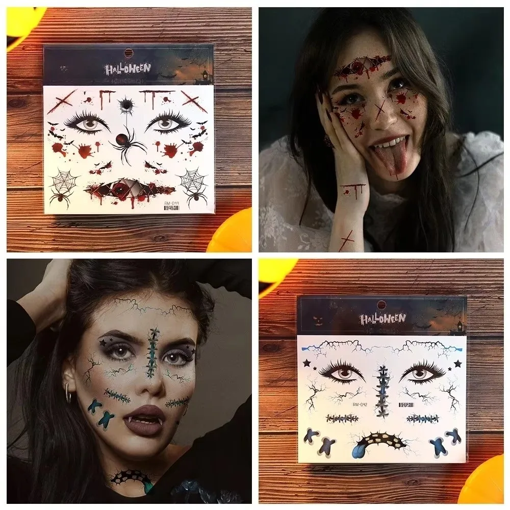 DIY Halloween Tattoo Sticker Waterproof Scary Bloodiness Face Decorations Sticker Creative Disposable Temporary Scar Stickers