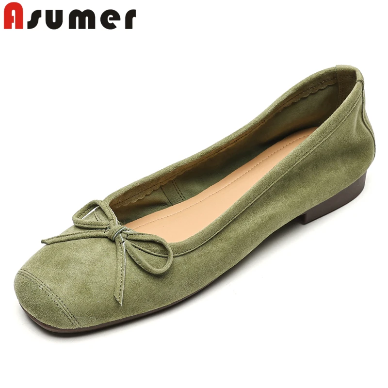 

ASUMER Big Size 34-43 New Suede Leather Women Flats Bowtie Round Toe Flat Shoes Woman Handmade Spring Summer Ladies Loafers