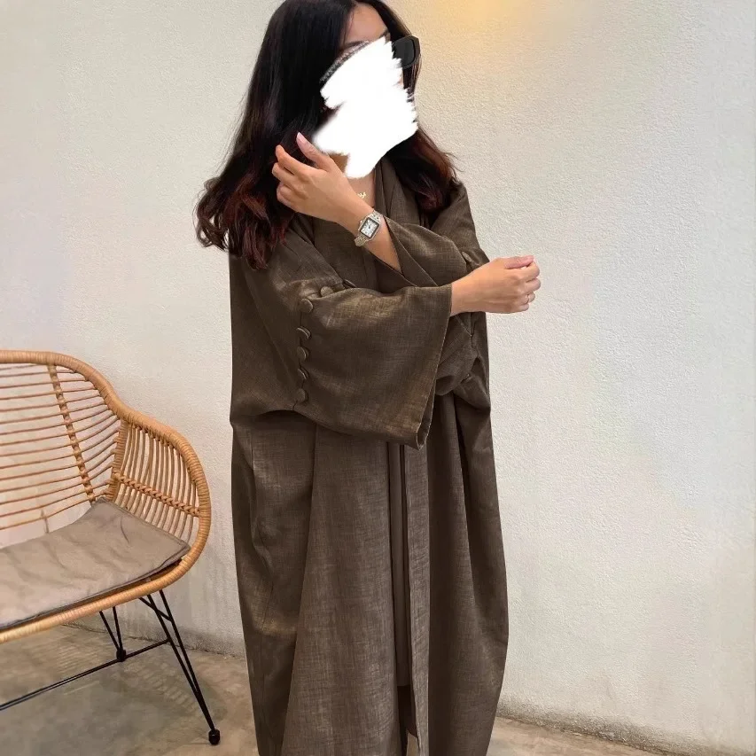 

Long Loose Maxi Dress Dubai Turkey Solid Color Muslim Women Dubai Casual Cardigan Robe Abaya Elegant