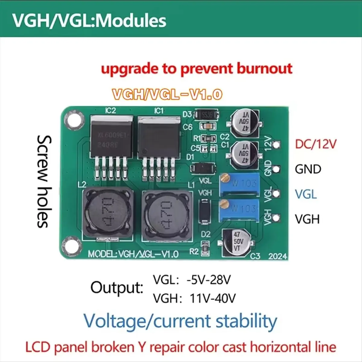 modulo-dc-a40i-vgh-vgl-para-reparacao-de-painel-lcd-com-falha-na-cor-y-e-linha-horizontal-anormal