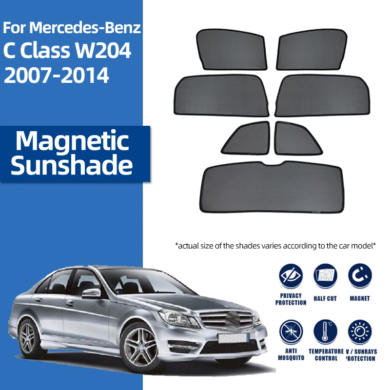 For Mercedes Benz C Class W204 2007-2014 Magnetic Car Sunshade Shield Front Windshield Curtain Rear Side Window Sun Shade Visor