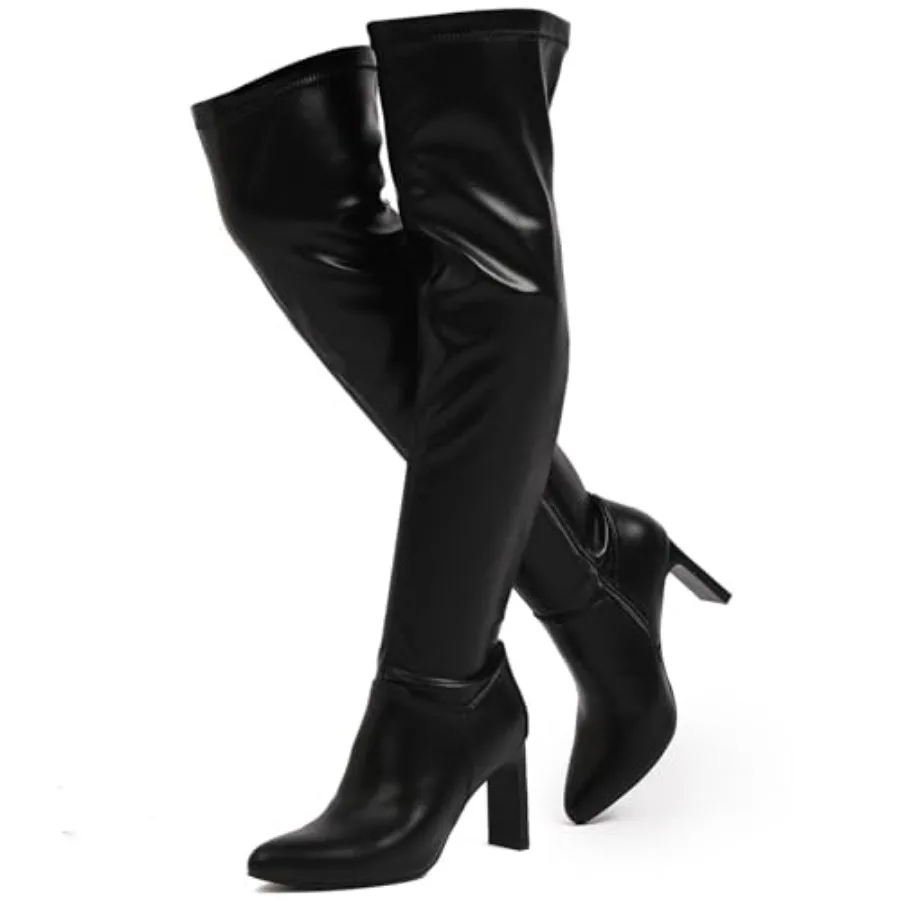 

Putu Thigh High Boots for Women Pointed Toe Over The Knee Boots Sexy Chunky High Heel Boots for Party, Date