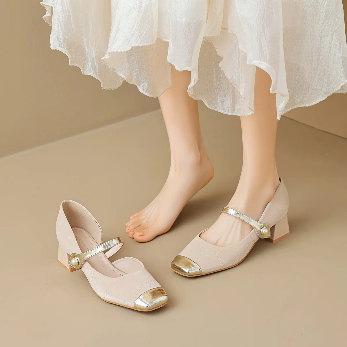 

Gorasion French Pumps Women Square Toe High Heel Mary Jane Shoes Female Elegant Empty Inside Fairy Stiletto Lady Handmade Shoes
