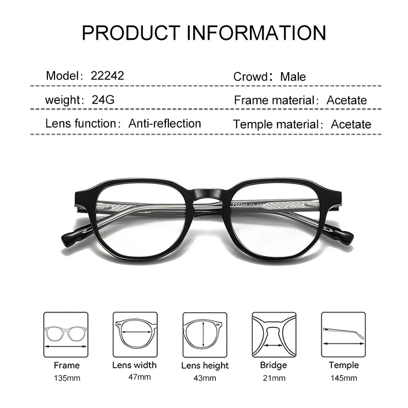 EYORA Vintage Full Rim Acetate Oval Reading Glasses Myopia Eyewear Hyperopia Anti Blue Ray Progressive Photochromic Eyewear Lens