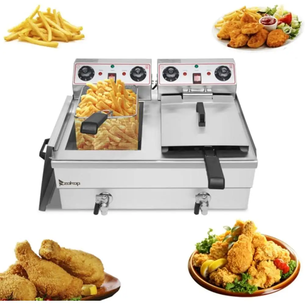 مقلاة كهربائية عميقة 11.8 لتر مقلاة كونترتوب مزدوجة لخزان الزيت مع أغطية سلال قابلة للإزالة 1700 وات تسخين سريع وسهل التنظيف