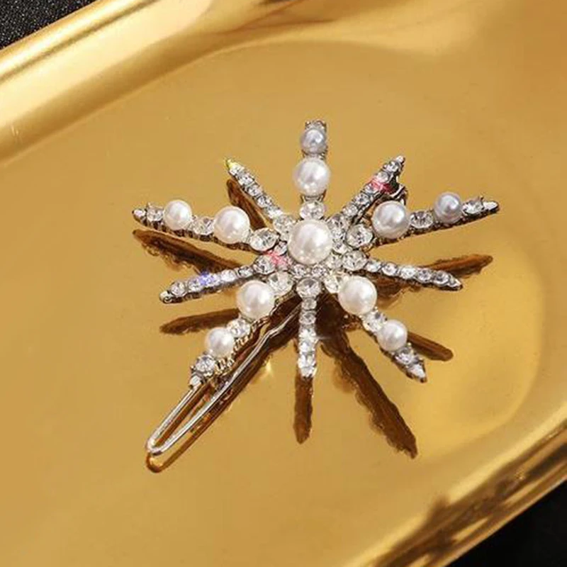 Boho Pearl Crystal Hair Clip Fashion Snowflake Hairpin Shinny Star Bobby Pin Clips Vintage Side Clip Ladies Hair Accessories