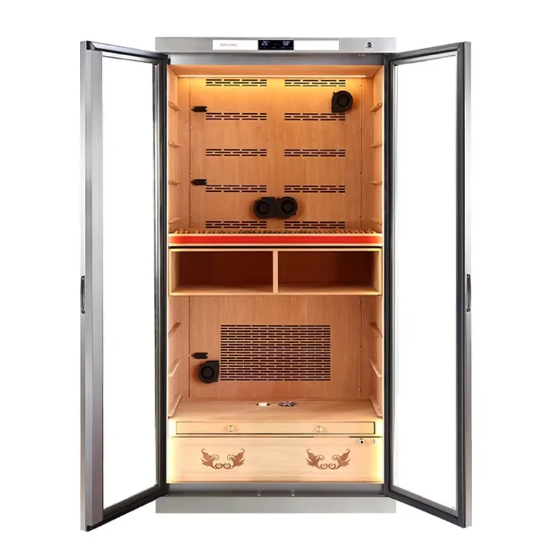 Double Door Stainless Steel Cigar Humidor | Factory Direct, Anti-Fingerprint, Climate-Controlled Cabinet