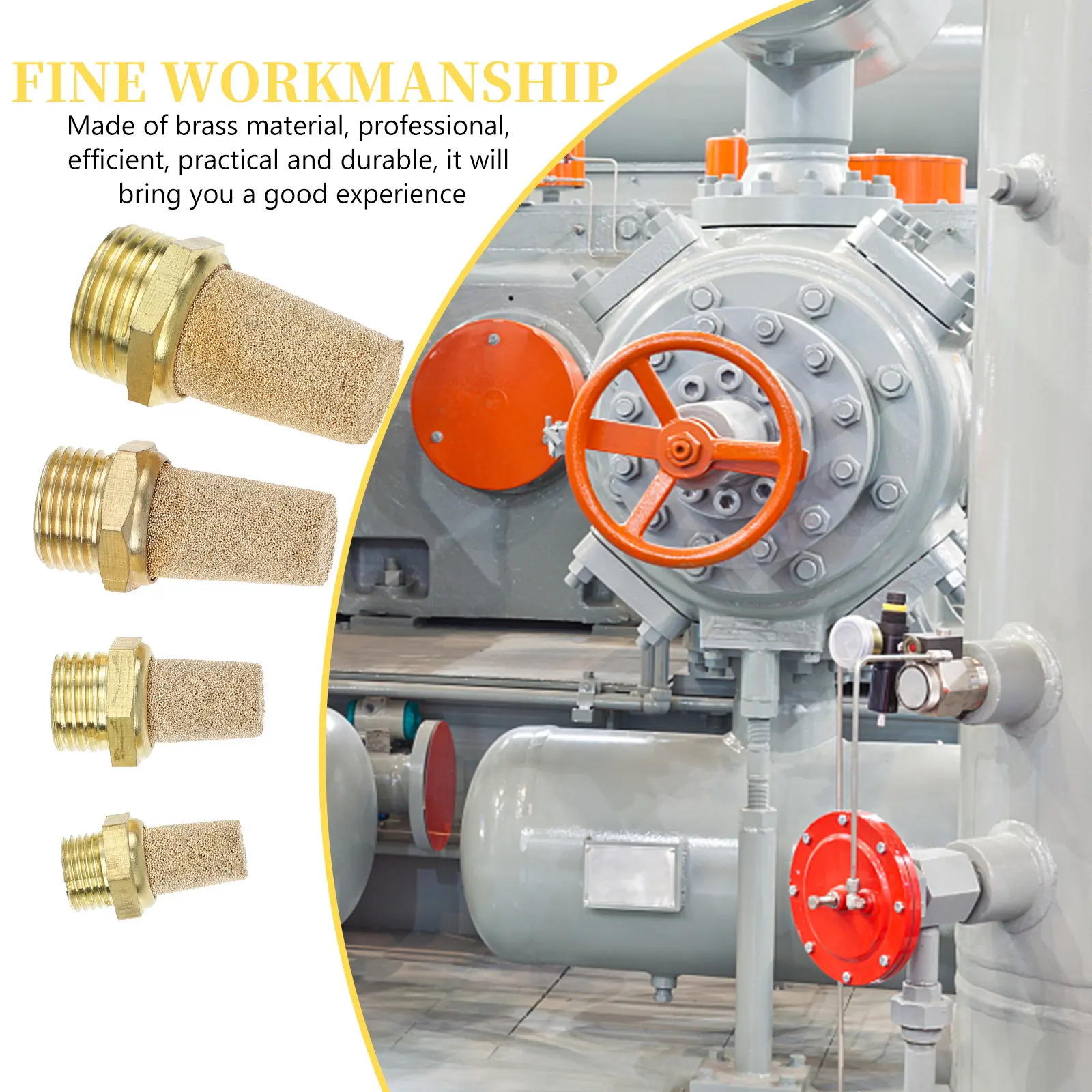 4Pcs Professional Brass Valved Pneumatic Muffler Threaded Effective Sound Absorption Air Flow Maintenance Copper