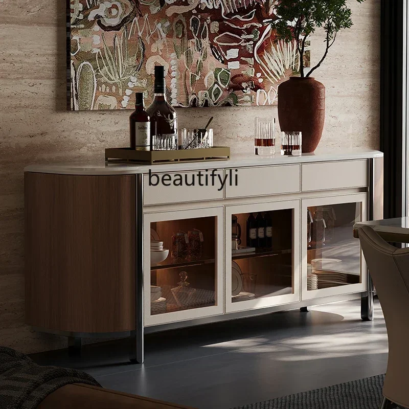 

53Natural luxury stone dining side cabinet luxury villa light luxury modern simple locker designer entrance cabinet