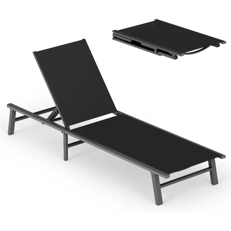 

Ciokea Upgraded Aluminum Outdoor Lounge Chair - No Assembly Needed Foldable Patio Chaise Lounge with 5 Adjustable Positions Rei