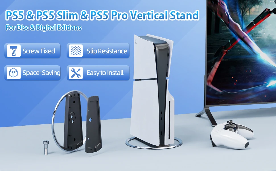 2025 Neuer vertikaler Ständer für PS5-Konsolen Playstation 5 Slim Base-Zubehör für PS5 Pro-Konsolenscheibe und Digital – Detail 1