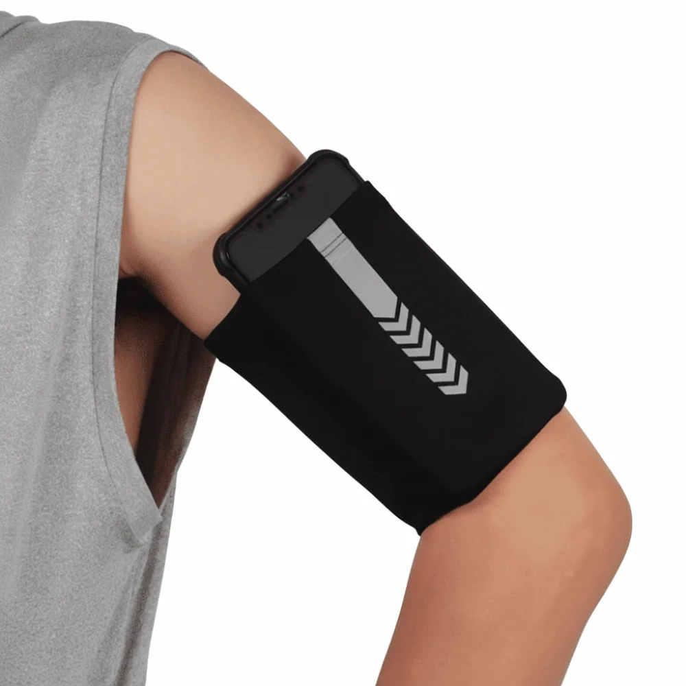 Elastic Sports Armband Breathable Large Capacity Fitness Wrist Bag with Pocket with Stripes Phone Armband Sleeve