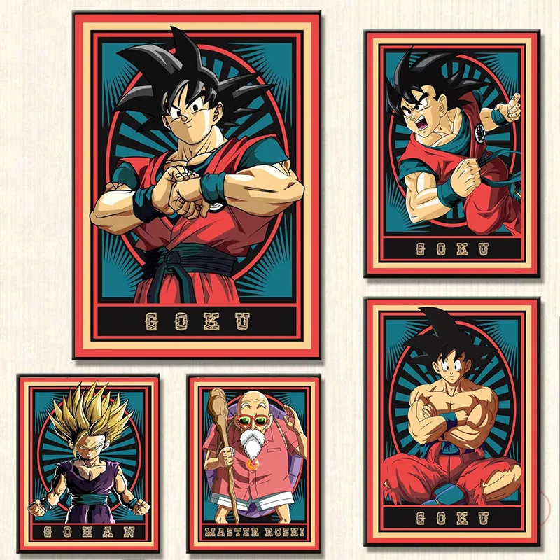 Pintura en lienzo de Dragon Ball Anime japonés, figuras de dibujos animados de Goku Z, carteles impresos, Mural, imágenes, arte de pared para el hogar, dormitorio, decorativo