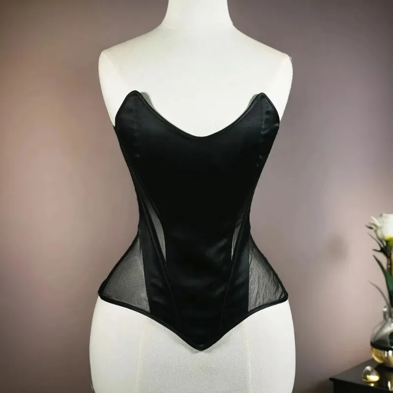 

Women's Wedding Corset Bustier Vintage Push Up Shaping Top Transparent Mesh Overbust Bodice for Party & Stage Costume
