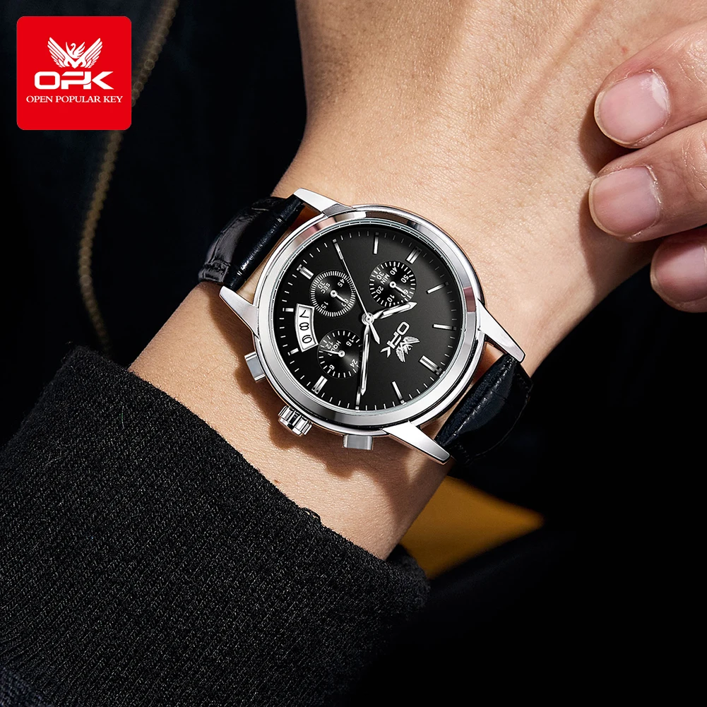 OPK 6051 ساعة رجالي بسيطة أصلية ساعة كوارتز الفولاذ المقاوم للصدأ تاريخ الساعات للرجل مقاوم للماء مضيئة هدايا رجالي Reloj